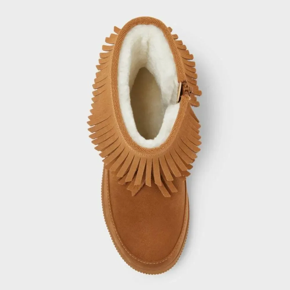 Kids' Fiona Fringe Cozy Boots - Cat & Jack Cognac 2